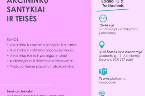 Seminaras „AKCININKŲ SANTYKIAI IR TEISĖS“