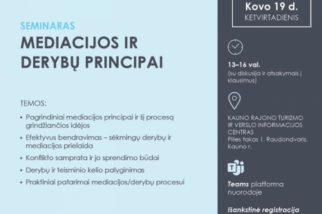 SEMINARAS „MEDIACIJOS IR DERYBŲ PRINCIPAI“